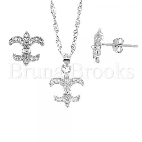 Bruna Brooks Sterling Silver 10.174.0051 Earring and Pendant Adult Set, Leaf Design, with White Micro Pave, Rhodium Tone
