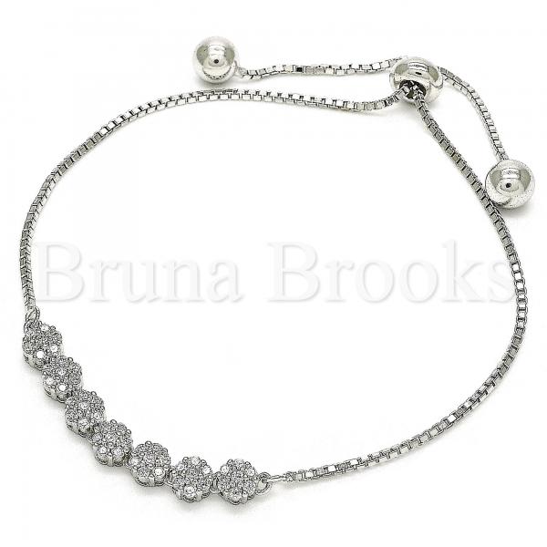 Sterling Silver 03.286.0012.11 Fancy Bracelet, Flower Design, with White Cubic Zirconia, Polished Finish, Rhodium Tone
