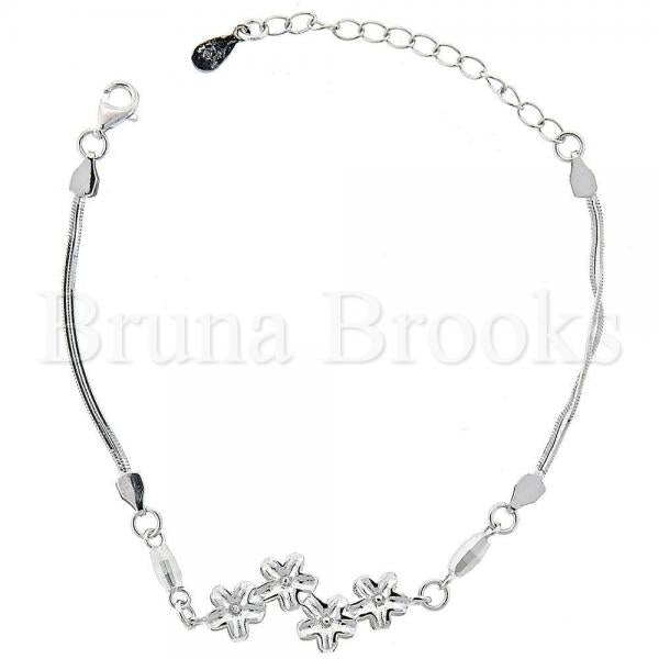 Bruna Brooks Sterling Silver 03.183.0037 Fancy Bracelet, Flower Design, Diamond Cutting Finish, Rhodium Tone