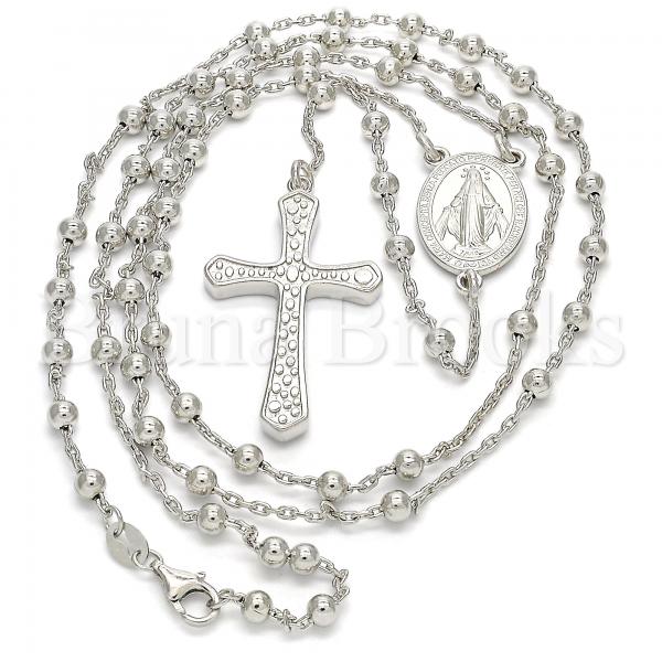 Sterling Silver 09.285.0003.28 Thin Rosary, Virgen Maria and Cross Design, Polished Finish, Rhodium Tone
