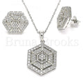 Bruna Brooks Sterling Silver 10.286.0038 Earring and Pendant Adult Set, with White Cubic Zirconia, Polished Finish, Rhodium Tone