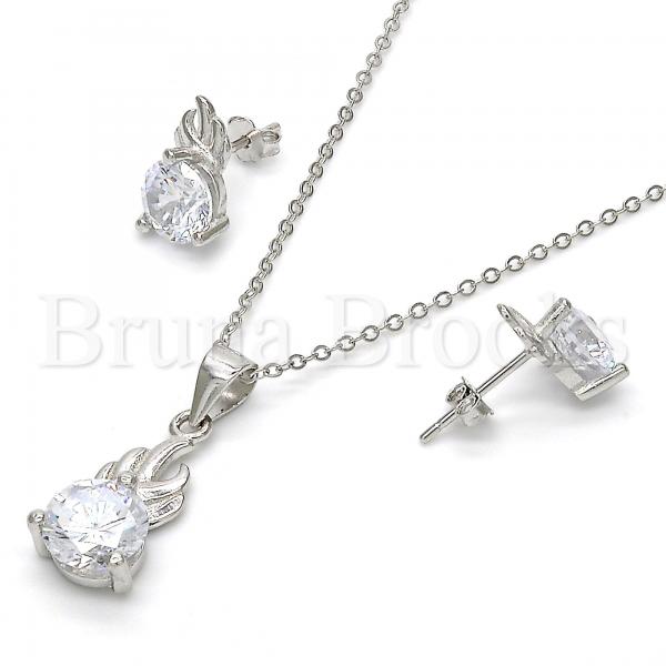 Sterling Silver 10.281.0003 Earring and Pendant Adult Set, with White Cubic Zirconia, Polished Finish, Rhodium Tone