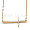 Sterling Silver Fancy Necklace, Cross Design, with Crystal, Rose Gold Tone