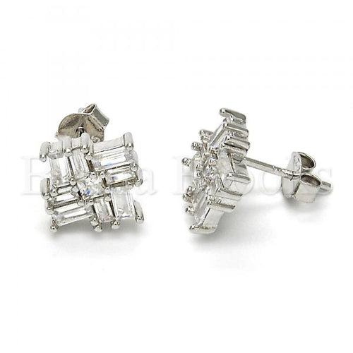 Bruna Brooks Sterling Silver 02.175.0113 Stud Earring, with White Cubic Zirconia, Polished Finish, Rhodium Tone