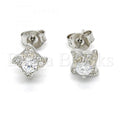 Sterling Silver 02.186.0026 Stud Earring, with White Cubic Zirconia and White Micro Pave, Polished Finish, Rhodium Tone