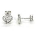 Bruna Brooks Sterling Silver 02.285.0054 Stud Earring, Heart and Flower Design, with White Cubic Zirconia, Polished Finish,