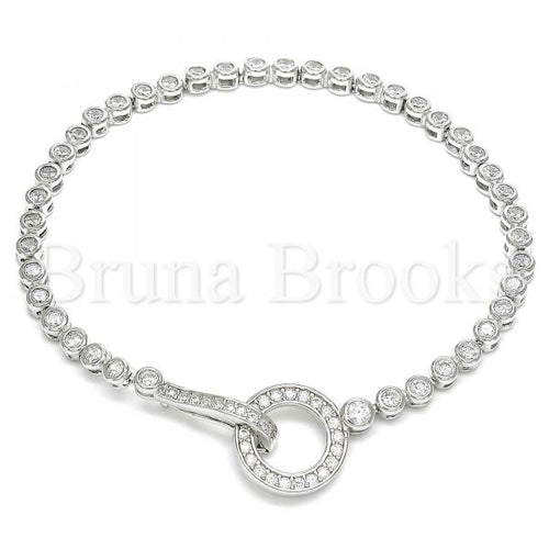 Bruna Brooks Sterling Silver 03.286.0002.08 Fancy Bracelet, with White Cubic Zirconia, Polished Finish, Rhodium Tone