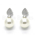 Sterling Silver 02.186.0072 Stud Earring, Teardrop Design, with Ivory Pearl and White Micro Pave, Polished Finish, Rhodium Tone