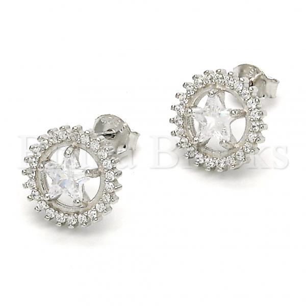 Sterling Silver 02.285.0068 Stud Earring, Star Design, with White Cubic Zirconia, Polished Finish,