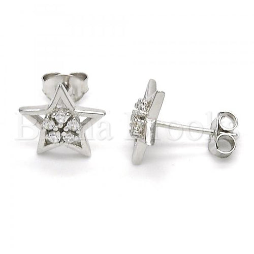 Bruna Brooks Sterling Silver 02.285.0075 Stud Earring, Star and Flower Design, with White Cubic Zirconia, Polished Finish,