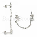 Bruna Brooks Sterling Silver 02.366.0002 Long Earring, Star Design, with White Cubic Zirconia, Polished Finish, Rhodium Tone