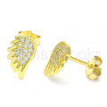 Sterling Silver Stud Earring, with Micro Pave, Golden Tone