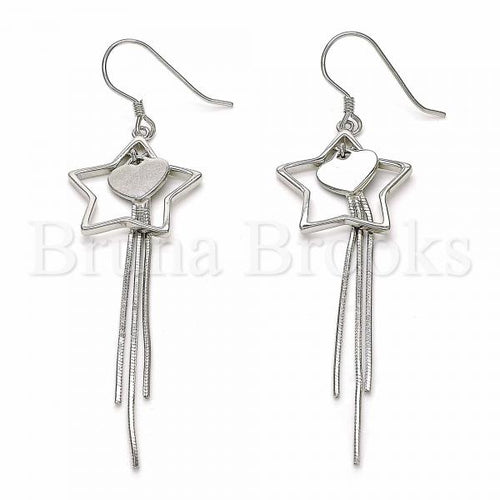 Bruna Brooks Sterling Silver 02.285.0104 Long Earring, Star and Heart Design, Polished Finish, Rhodium Tone