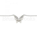 Sterling Silver 04.336.0160.16 Fancy Necklace, Butterfly Design, with White Crystal, Polished Finish, Rhodium Tone