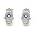 Sterling Silver Stud Earring, Hand of God and Greek Eye Design, with Micro Pave, Rhodium Tone