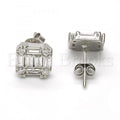 Sterling Silver 02.175.0114 Stud Earring, with White Cubic Zirconia, Polished Finish, Rhodium Tone