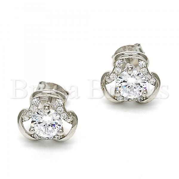 Sterling Silver 02.285.0018 Stud Earring, with White Cubic Zirconia and White Micro Pave, Polished Finish, Rhodium Tone