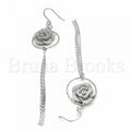 Sterling Silver 02.367.0004 Long Earring, Flower Design, with White Crystal, Polished Finish, Rhodium Tone