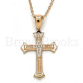 Sterling Silver Fancy Necklace, Cross Design, with Micro Pave, Rhodium Tone