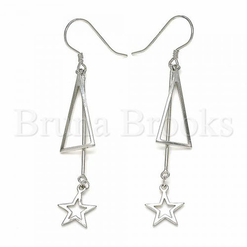 Bruna Brooks Sterling Silver 02.285.0105 Long Earring, Star Design, Polished Finish, Rhodium Tone