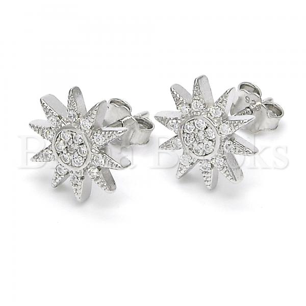 Sterling Silver 02.336.0010 Stud Earring, Sun Design, with White Crystal, Polished Finish, Rhodium Tone