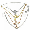 Sterling Silver 04.290.0002.16 Fancy Necklace, Cross Design, with White Cubic Zirconia, Polished Finish, Tri Tone