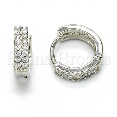 Bruna Brooks Sterling Silver 02.186.0043.10 Huggie Hoop, with White Crystal, Polished Finish, Rhodium Tone