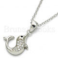 Sterling Silver Fancy Necklace, Dolphin Design, with Cubic Zirconia, Rhodium Tone
