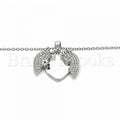 Sterling Silver 04.336.0138.16 Fancy Necklace, Heart and Star Design, with White Cubic Zirconia, Polished Finish, Rhodium Tone