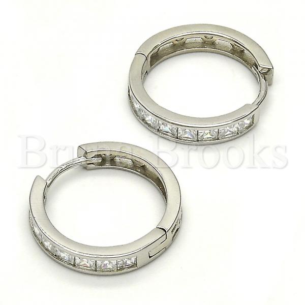 Sterling Silver 02.286.0003.20 Huggie Hoop, with White Cubic Zirconia, Polished Finish, Rhodium Tone