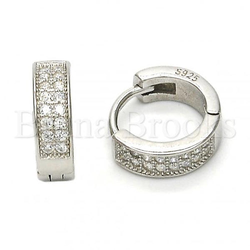 Bruna Brooks Sterling Silver 02.175.0076.10 Huggie Hoop, with White Micro Pave, Polished Finish, Rhodium Tone