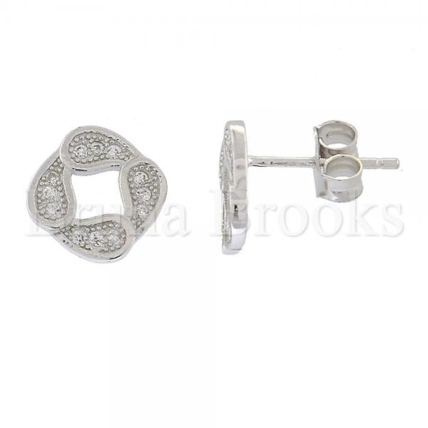 Bruna Brooks Sterling Silver 02.176.0033 Stud Earring, Love Knot Design, with White Micro Pave, Polished Finish, Rhodium Tone