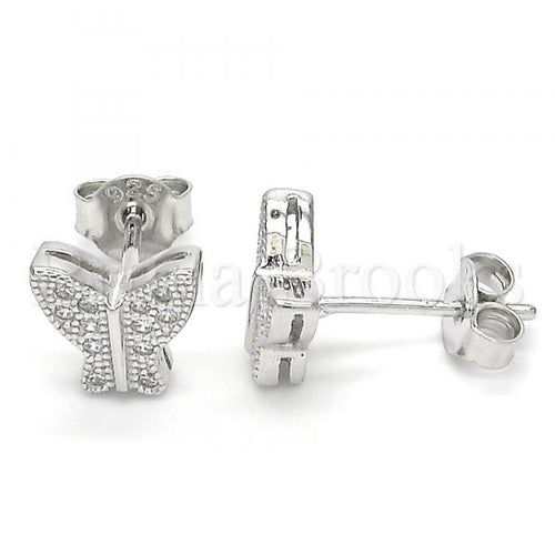 Bruna Brooks Sterling Silver 02.336.0063 Stud Earring, Butterfly Design, with White Micro Pave, Polished Finish, Rhodium Tone