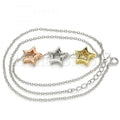 Sterling Silver 04.336.0111.16 Fancy Necklace, Star Design, Polished Finish, Tri Tone