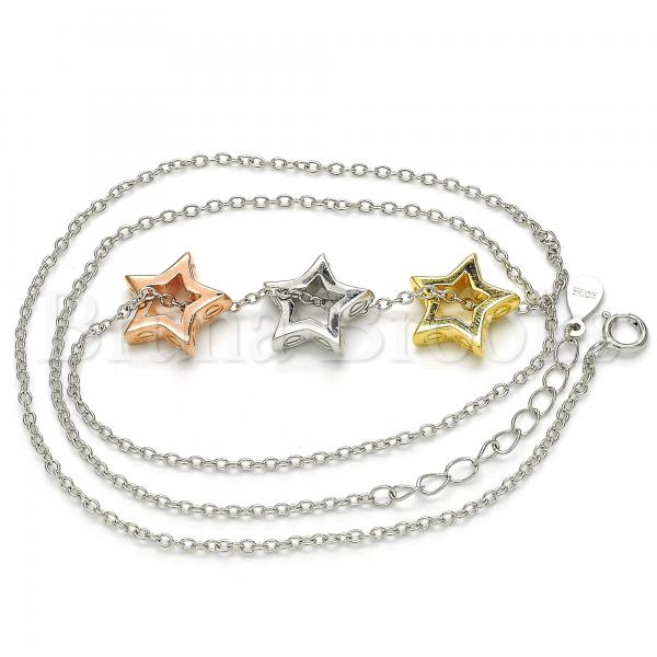 Sterling Silver 04.336.0111.16 Fancy Necklace, Star Design, Polished Finish, Tri Tone