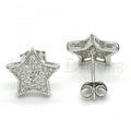 Sterling Silver 02.285.0081 Stud Earring, Star Design, with White Cubic Zirconia, Polished Finish, Rhodium Tone
