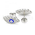 Sterling Silver 02.336.0022 Stud Earring, Greek Eye Design, with White Crystal, Blue Enamel Finish, Rhodium Tone