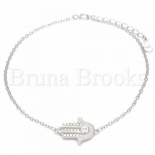 Bruna Brooks Sterling Silver 03.336.0084.08 Fancy Bracelet, Hand of God Design, with White Cubic Zirconia and White Crystal, Polished Finish, Rhodium Tone