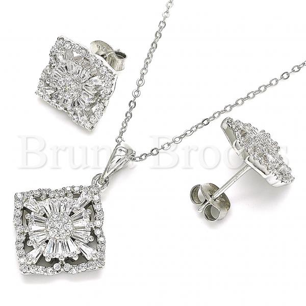 Sterling Silver 10.286.0041 Earring and Pendant Adult Set, with White Cubic Zirconia, Polished Finish, Rhodium Tone