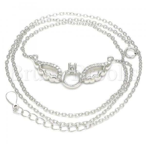 Sterling Silver 04.336.0147.16 Fancy Necklace, with White Cubic Zirconia and White Crystal, Polished Finish, Rhodium Tone