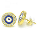 Sterling Silver Stud Earring, Greek Eye Design, with Crystal, Rhodium Tone