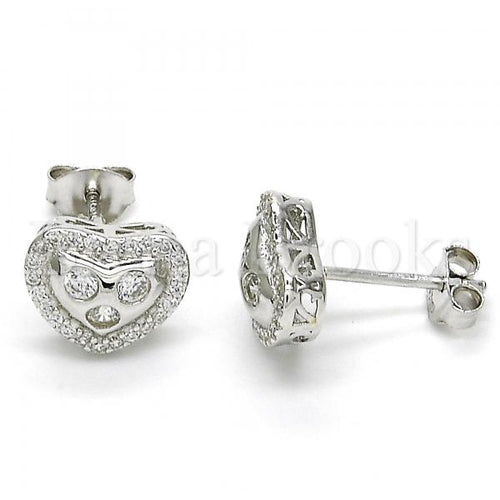 Bruna Brooks Sterling Silver 02.285.0087 Stud Earring, Heart Design, with White Cubic Zirconia, Polished Finish, Rhodium Tone