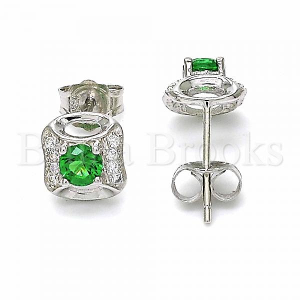 Sterling Silver 02.367.0024 Stud Earring, with Green and White Cubic Zirconia, Polished Finish, Rhodium Tone