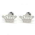 Sterling Silver 02.336.0002 Stud Earring, Crown Design, with White Cubic Zirconia, Polished Finish, Rhodium Tone