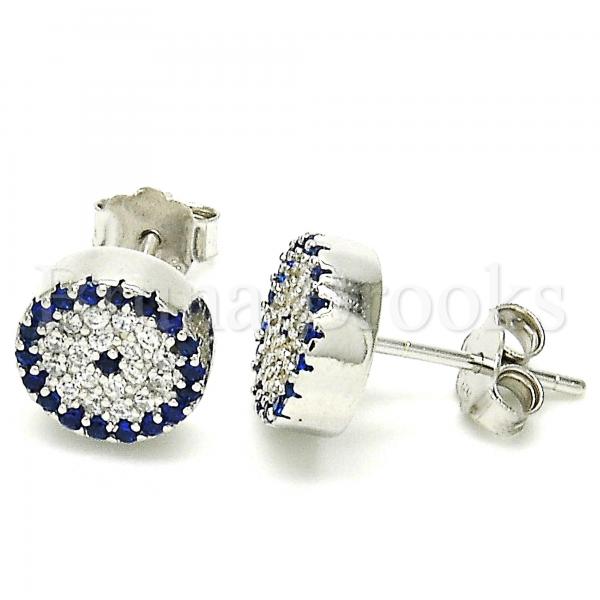 Sterling Silver Stud Earring, with Crystal, Rhodium Tone