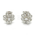 Sterling Silver 02.285.0026 Stud Earring, Flower Design, with White Cubic Zirconia, Polished Finish, Rhodium Tone