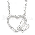 Bruna Brooks Sterling Silver 04.336.0189.16 Fancy Necklace, Heart and Butterfly Design, with White Crystal, Polished Finish, Rhodium Tone
