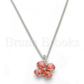 Rhodium Plated Fancy Necklace, Leaf and Heart Design, with Swarovski Crystals, Rhodium Tone