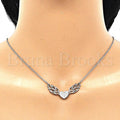 Sterling Silver 04.336.0198.16 Fancy Necklace, Heart Design, with White Crystal, Polished Finish, Rhodium Tone