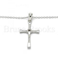Sterling Silver Fancy Necklace, Cross Design, with Crystal, Rhodium Tone